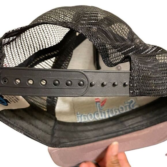 Big X Steamboat Trucker Hat OS Gray Black Embroidered Patch Retro SnapBack - Picture 2 of 4